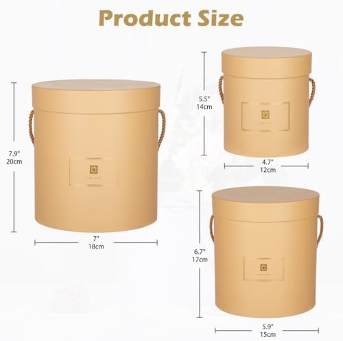 Hollyone Brown Gift Box with Lids Set of 3 Round Nesting Gift Boxes for Presents 3 Assorted Sizes Flowers Arrangements Box for Gift Giving Christmas Valentine Thanksgiving Mom Gifts Present Wrapping