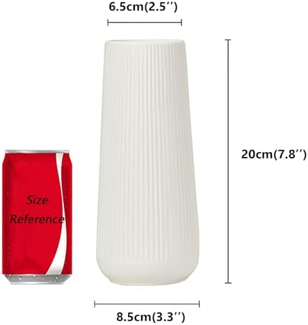 Ceramic Vase for Flower, Pampas Grass Vase, 7.8''H Ribbed Decor Vase, White