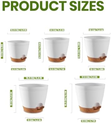 Utopia Home Self Watering Pots for Indoor Plants 6.8"/6.4"/5.9"/5.5"/4.9" Set of 5, Planters for Indoor Plants, Small Multi-Size Flowerpot, Plant Pots with Drainage & Reservoir (White)