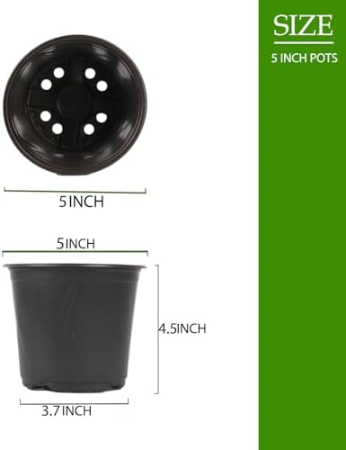100 Packs 4 5 6 Inch Nursery Pots, Plastic Nursery Pots for Plants with Drainage Holes, Seed Starting Garden Pots of Flower Plant Container for Succulents, Transplanting (100, 5 Inch)