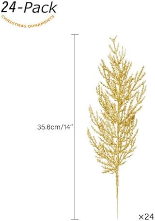 Christmas Glitter Berries Stems 16pcs Artificial Berry Picks for Christmas Tree Ornaments fillers, DIY Xmas Wreath, Crafts, Garland, Holiday, Party, Wedding and Home Decoration (Gold)