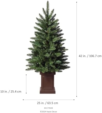 Haute Decor 3.5 Foot Tall Berkeley Fir Potted Tree Unlit - Natural Looking Artificial Christmas Tree Pre-Potted in Sturdy Dark Brown Planter Pot