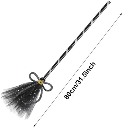 Halloween Witches Broom, Purple Wizard Broom for Halloween Decorations, Plastic Spider Broom Witch Broomstick, Halloween Witch Decoration Props, Witch Costume Accessories (Black#B)