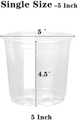 OUPSAUI 20 Pack 5 Inch Clear Nursery Pots for Plants, Clear Plastic Plant Pots with Drainage Holes, Flexible Nursery Pots Variety Pack, Seedling Planter Seed Starter Pots (5 Inch)