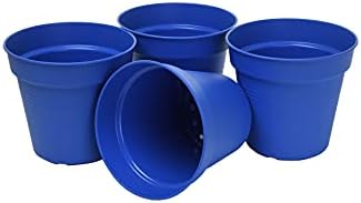 Mintra Garden Pots, 4 Pack Bulk Plastic Plant Pots with Drainage Tray, Round Indoor & Outdoor Decorative Planters with Drain Holes for Flowers, Herbs & Plants, 13cm Diameter – Blue, 5 in
