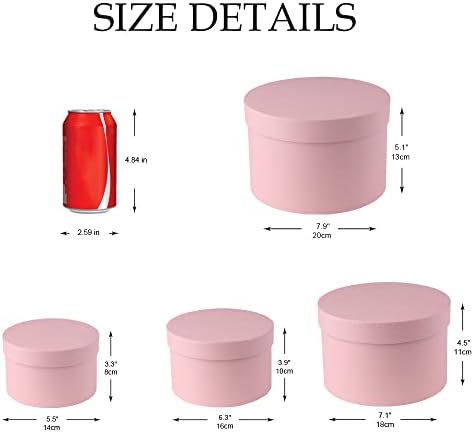 Oairse Round Gift Boxes with Lids Flower Box for Arrangements Pink Round Box Set of 4 Nesting Gift Boxes with Lids for Flowers Arrangements Empty, Bridesmaid, Proposal, Wedding, Birthday, Party Favor