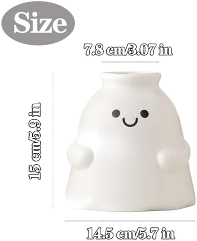 Cute Ghost Vase Ceramic Ghost Bucket Vase, H 5.9" Halloween Vases Ceramic Ghosts Decor for Home Table Desk Bedroom Halloween Decorations, Ceramic Vases for Flowers (B-Bright Surface)