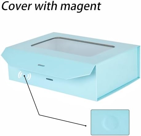 5 Pcs Blue Gift Box for Presents with Ribbon 13.2x11x5.3 Inches Clear Gift Box with Window Magnetic Closure Gift Boxes with Lids