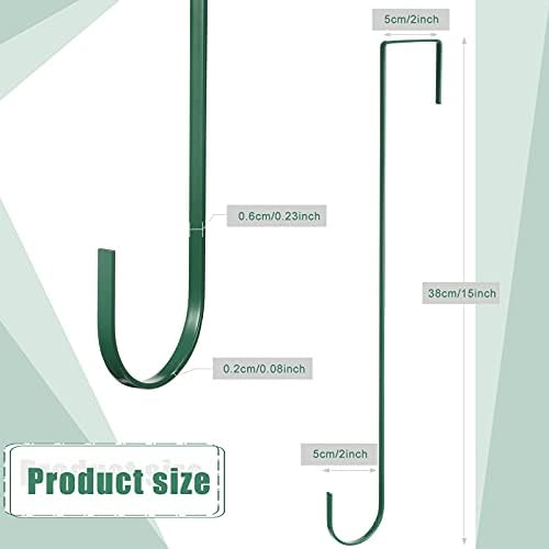 Hotop 15 Inch 6 Pcs Wreath Hangers for Front Door Over The Door Hanger Hooks Steel Wreath Doors Hangers Clothes Towel Hooks Holder for Christmas Halloween Front Decorations Welcome Sign(Green)