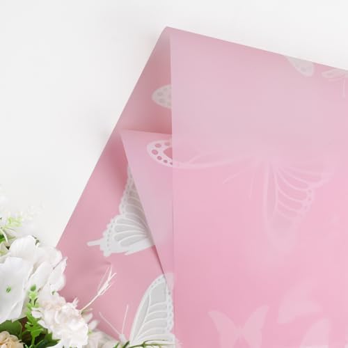 20 Sheet Flower Wrapping Paper-Waterproof Bouquet Paper (Butterfly Pink)