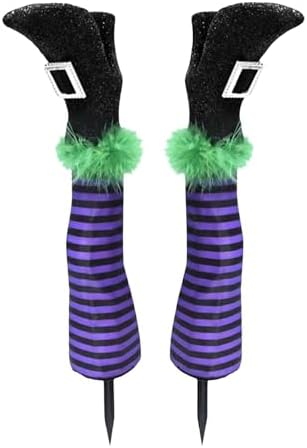 Halloween Witch Leg Stake Decoration, Foam and Polyester Material, Waterproof and Windproof, 17-Inch Yard Decoration, Spooky Halloween Garden, Porch, and Patio Decor, Set of 2 (E)