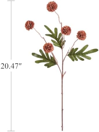 Laelfe Fall Flowers Artificial Pompon Mum, 5Pcs Fake Kiku Flowers Silk Small Mini Chrysanthemum Ball Faux Mum Decor for Autumn Filler DIY Bouquet Centerpieces Arrangements Shower (Burnt Orange Brown)