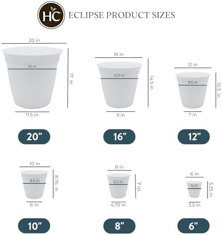 The HC Companies Eclipse Round Planter Pot, 8 Inch, White, 6-Pack