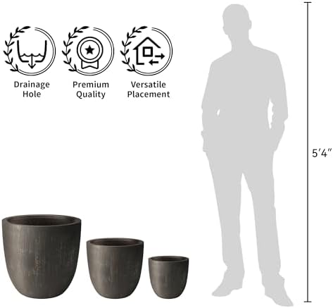Kante Set of 3 Vintage BRN Concrete Bowl Planters 18" 14" 10" Dia