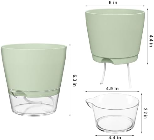 Hayder Plant Pots 6 inch Set of 6, Self Watering Flower Pots