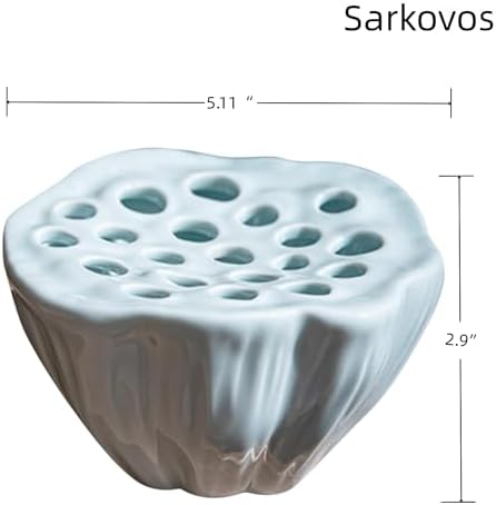 Lotus Pod Flower Arrangement Vase, Ceramic Flower Frog Pot, Ikebana Stem Holder, Decorative Flower Frog Container, Ceramic Flower Vase Kenzan (Light Cyan)
