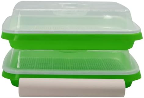 Seed Sprouter Tray 2PCS Soil-Free Wheatgrass Grower Sprouting Container with Lid 20CPS Germinating Growing Paper