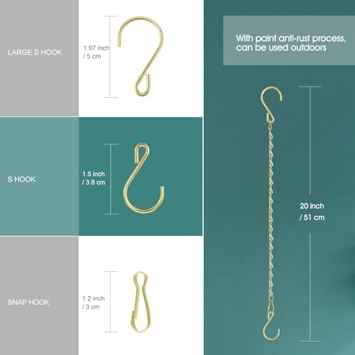 Chain for Hanging Plants, 20 Inch Gold Hanging Basket Chain