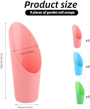 9 Pcs Bonsai Soil Scoops,3 Color Plastic Garden Soil Scoops,Small Potting Shovels for Succulent Indoor Plants Flower Planting Bonsai Cultivation,Colorful Sturdy Garden Tool