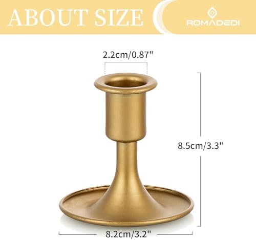 Candlestick Holders Taper Candle Holders, Romadedi Gold Candle Stick Candle Holder for Table Centerpiece, Wedding Reception, Festive Christmas Mantel Decoration or Home Decor, Set of 6
