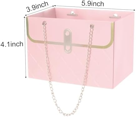 baotongle 6pcs Flower Paper Gift Box Bouquet Storage Bucket Handbag with Metal Chain Flower Boxes for Arrangements Wedding Valentine's Mother's Day Birthday Bridal Shower Pink