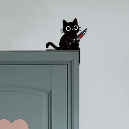 CUTHOLLOW Killer Black Cat Door Topper Sign Wall Art Decor