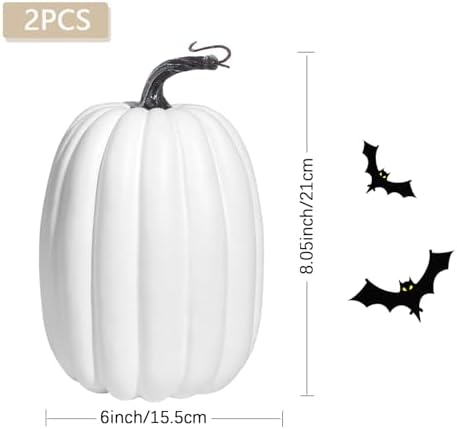 Artmag 8 Inch Large Artificial Pumpkins, 2PCS Big White Faux Foam Harvest Pumpkins for Fall Autumn Thanksgiving Seasonal Holiday Decor