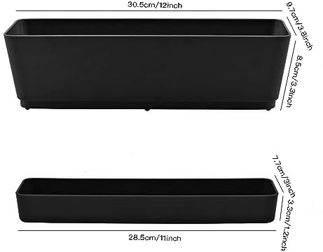 Lainrrew 3 Pack Window Box Planters, 12 Inches Rectangular Planter Plastic Flower Box Plant Pots Plant Containers with Tray for Balcony, Windowsill, Garden, Home Office Outdoor Decoration (Black)