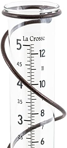 La Crosse 704-08967-INT Original Handcrafted Colombian Metal Finish Spiral Rain Gauge with 5-inch Capacity Glass Rain Garden Tube
