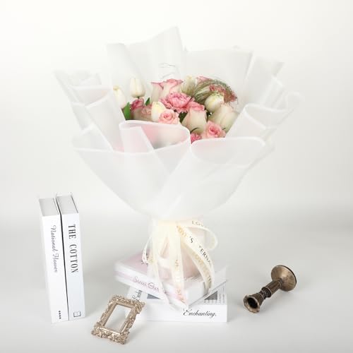 FUHITIM 20 Sheets Flower Wrapping Paper (Translucent White)