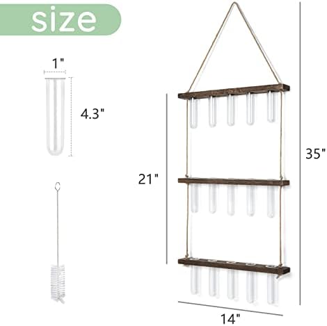 Mkono Plant Propagation Station, 3 Tier Brown Wall Hanging Vase Test Tubes