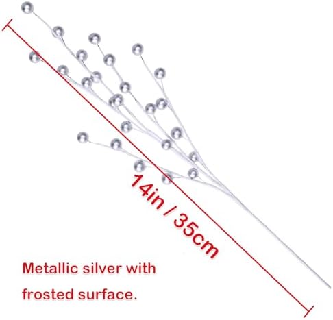 GREENTIME 12 Pack Artificial Silver Berry Stems 14" Fake Berry Picks