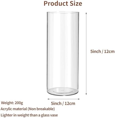 Clear Flower Vase, Non-breakable Vases, 5" W x 5" H, Acrylic Vase, Aesthetic Room Decor Cylindrical Modern Flower Vases for Table Centerpiece, Home Decor, Women Floral Arrangement Gift