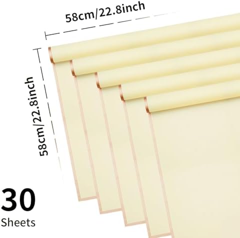 30 Sheets Pale Yellow Gold Edge Flower Bouquet Wrapping Paper，Florist Supplies Fully Water-Resistant Floral Bouquet Wrapping Paper Bouquet Accessorie，Flower Shop Packaging Pape for DIY Gift Wedding Birthday