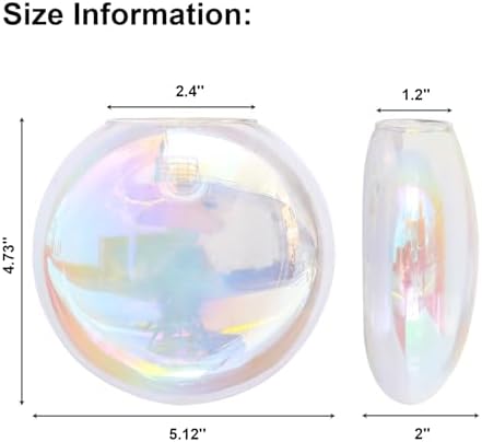 Kingbuy Wall Hanging Glass Planters Propagation Station - 4 Pack Iridescent Oblate Globe Flower Vases for Air Plants, Glass Terrariums with Floating Holders, Boho Indoor Hydroponic Home Office Decor