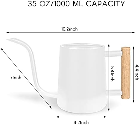 Watering Can Indoor Plants, 35 oz/1000 ml Metal Stainless Steel Watering Can Pot with Long Spout for Indoor House Plants Bonsai Outdoor Garden Flower Decorative (White)