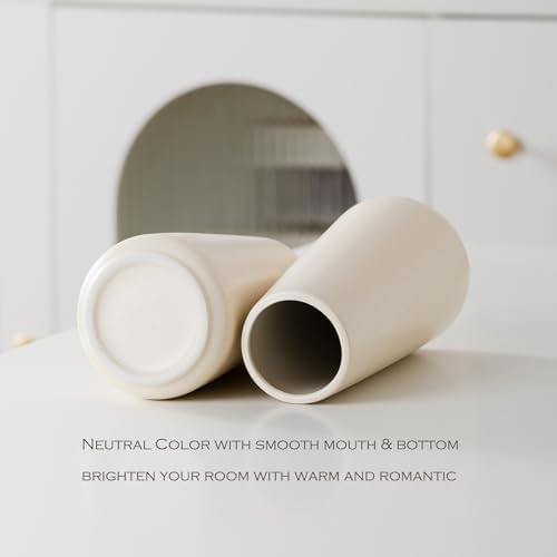 Simple Boho Ceramic Flower Vase for Home Decor (Beige,Big)