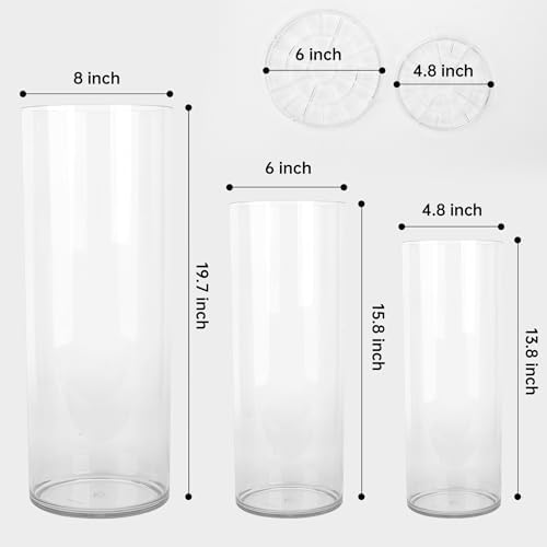 Liotww XL Large Acrylic Cylinder Clear Plastic Flower Vase for Home Decor