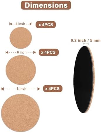vensovo Cork Plant Coasters, 12 Pack Plant Mats in 4/6/8 Inch for Pots
