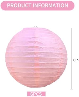 BEISHIDA 6 Inch Pink Paper Lanterns 6 Packs Hanging Round Chinese Lantern