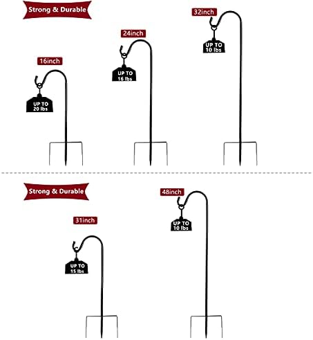 EXCMARK Shepherd Hook, Black, 48 Inch, Adjustable Height, 1/2" Thick