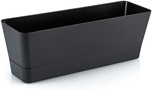 Skelang 3 Pcs Rectangular Plant Pot, 12" Flower Planter Box, Windowsill Container for Succulent, Herb, Vegetable (Black)