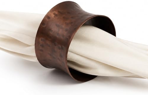ITOS365 Handmade Round Hammered Antique Napkin Rings Holder for Dinning Table Parties Everyday, Set of 12