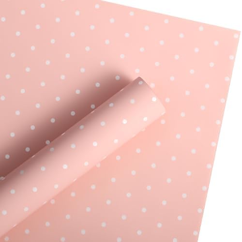WRAPAHOLIC 20 Sheets Flower Wrapping Paper - 22.4 x 22.4 inch Pink and White Polka Dots Water-Resistant Floral Bouquet Wrapping Paper, Florist Supplies Packaging for Wedding Birthday Gift DIY
