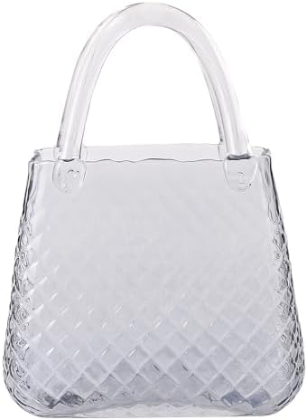 Purse Vase, Glass Bag Vase, Glass Purse Vases for Flowers, Black Glass Vases, 12 Inch Large Flower Vases with Embossed Pattern for Wedding, Living Room, Bedroom, Table, Office(Round)
