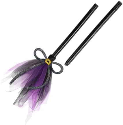 Halloween Witches Broom, Purple Wizard Broom for Halloween Decorations, Plastic Spider Broom Witch Broomstick, Halloween Witch Decoration Props, Witch Costume Accessories (Purple#B)