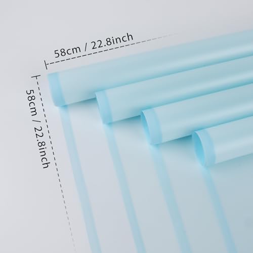 FUHITIM 20 Sheets Flower Wrapping Paper (Translucent Light Blue)