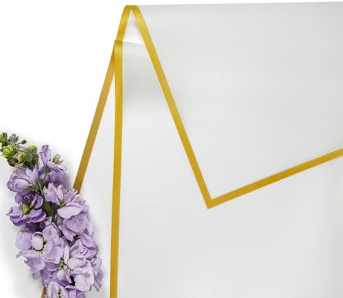 Duyasurs 20 Sheets Floral Wrapping Paper, Waterproof Bouquet Wrapping, 22.8x22.8IN, Florist Supplies Packaging Paper, DIY Gift Box, Wedding & Birthday Gifts, Gold Edge(White)