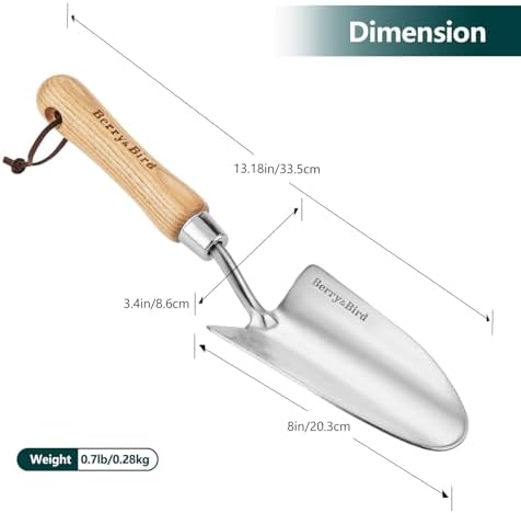 Berry&Bird Stainless Steel Trowel, Garden Small Flower Hand Shovel, Potting Soils Scoop with Wood Handle, Gardening Bonsai Tools for Transplanting Digging Weeding Planting