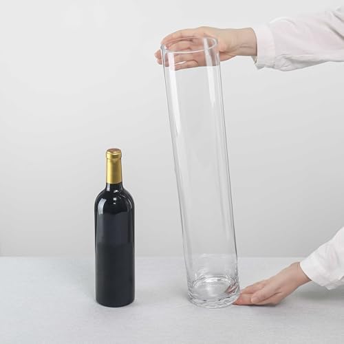 CYS Excel Clear Glass Cylinder Vase (H:20" D:4") | Multiple Size Choices Glass Flower Vase Centerpieces | Hurricane Floating Candle Holder Vase